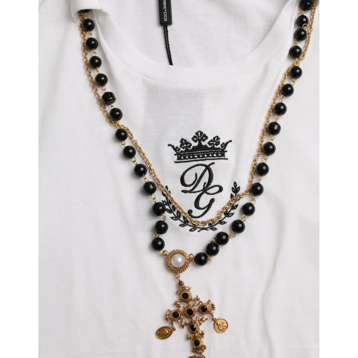 Dolce & Gabbana White Cotton Necklace Short Sleeves T-shirt TSH84876-38