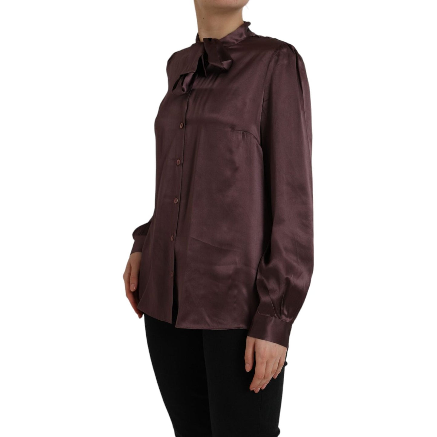 Dolce & Gabbana Brown Ascot Collar Long Sleeve Top Blouse TSH852022-48