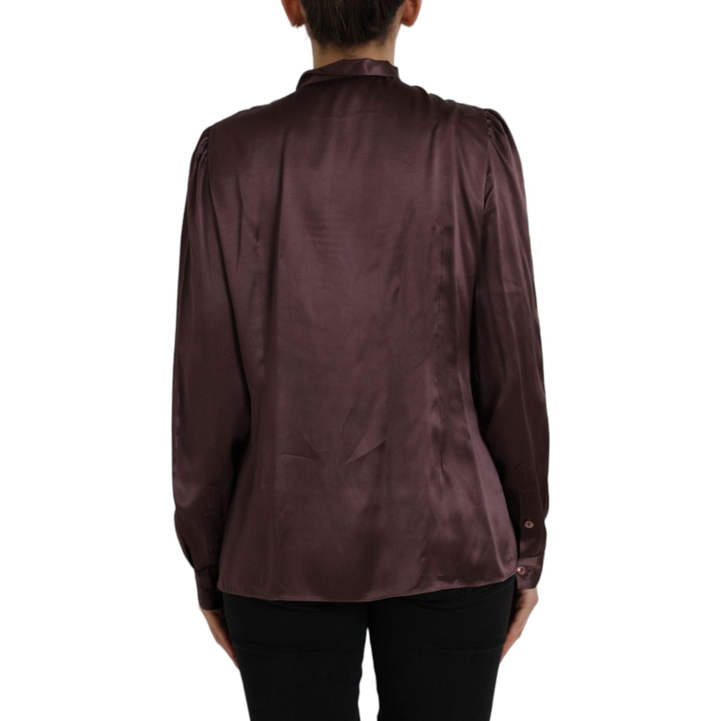 Dolce & Gabbana Brown Ascot Collar Long Sleeve Top Blouse TSH852022-48