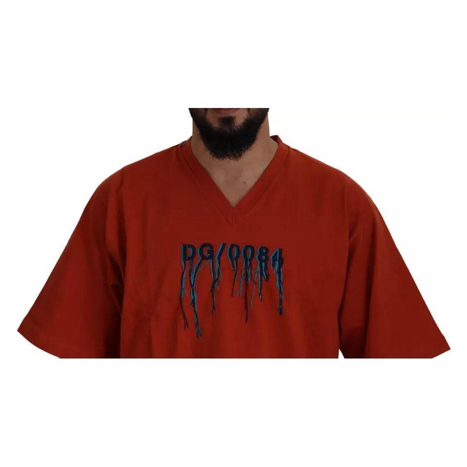 Dolce & Gabbana Red Logo Embroidery Crewneck Cotton T-shirt TSH83090-52