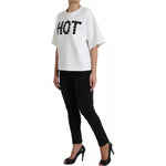 Dolce & Gabbana White Cotton Black HOT Crystal Top T-shirt TSH84220-42