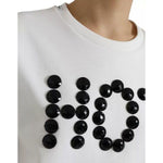 Dolce & Gabbana White Cotton Black HOT Crystal Top T-shirt TSH84220-42