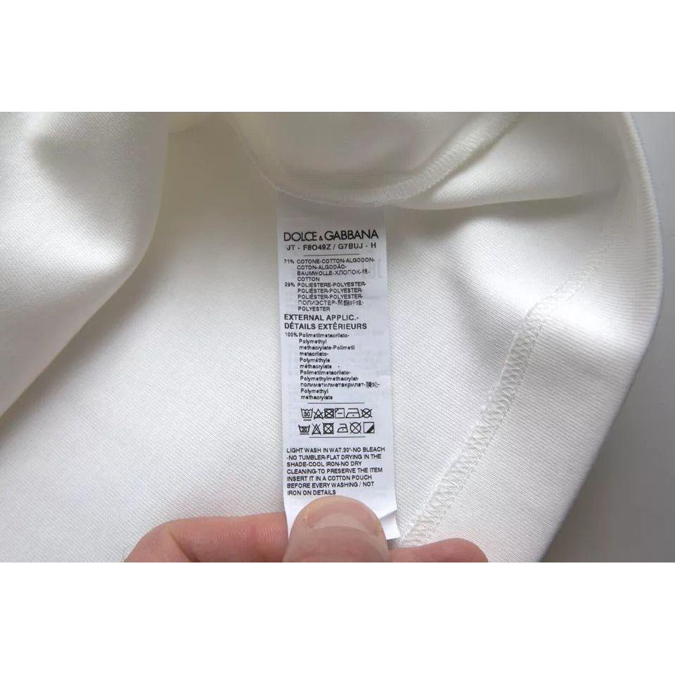 Dolce & Gabbana White Cotton Stretch Black HOT Crystal T-shirt TSH99916-S