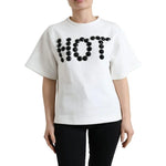 Dolce & Gabbana White Cotton Stretch Black HOT Crystal T-shirt TSH99916-S
