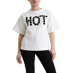 Dolce & Gabbana White Cotton Stretch Black HOT Crystal T-shirt TSH99916-S