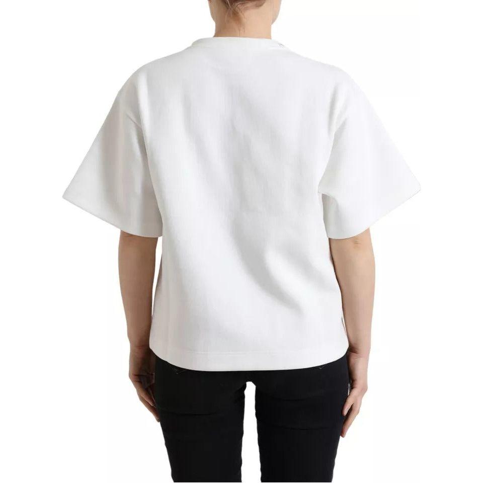 Dolce & Gabbana White Cotton Stretch Black HOT Crystal T-shirt TSH99916-S
