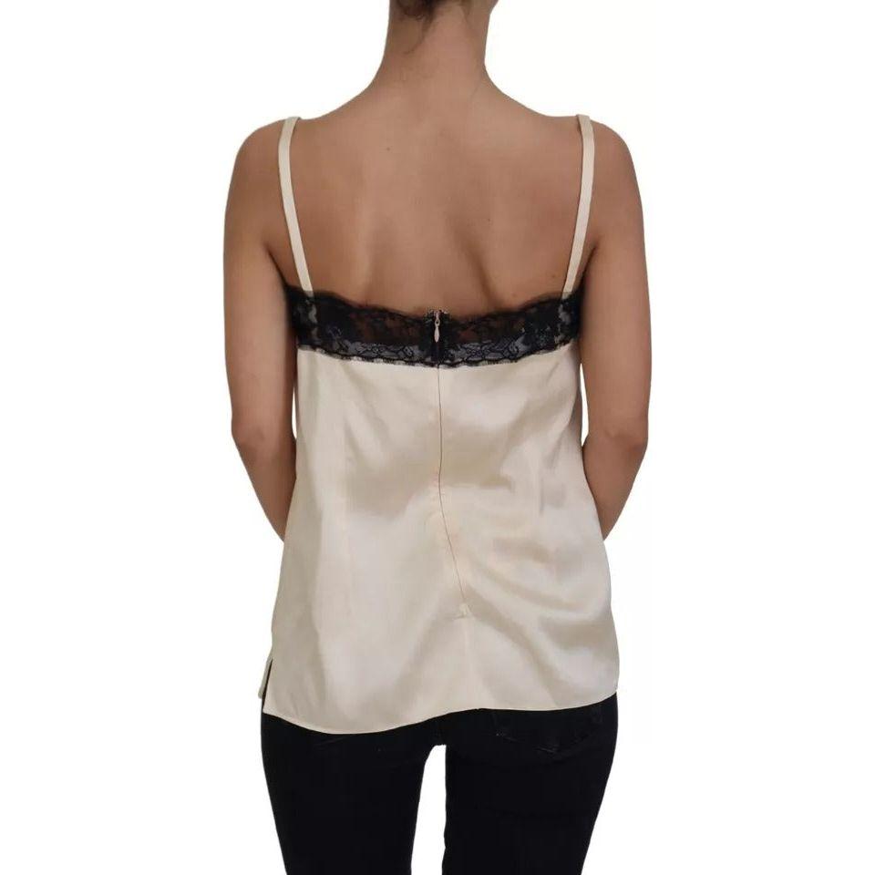 Dolce & Gabbana Beige Lace Spaghetti Logo Embroidery Top TSH82990-42