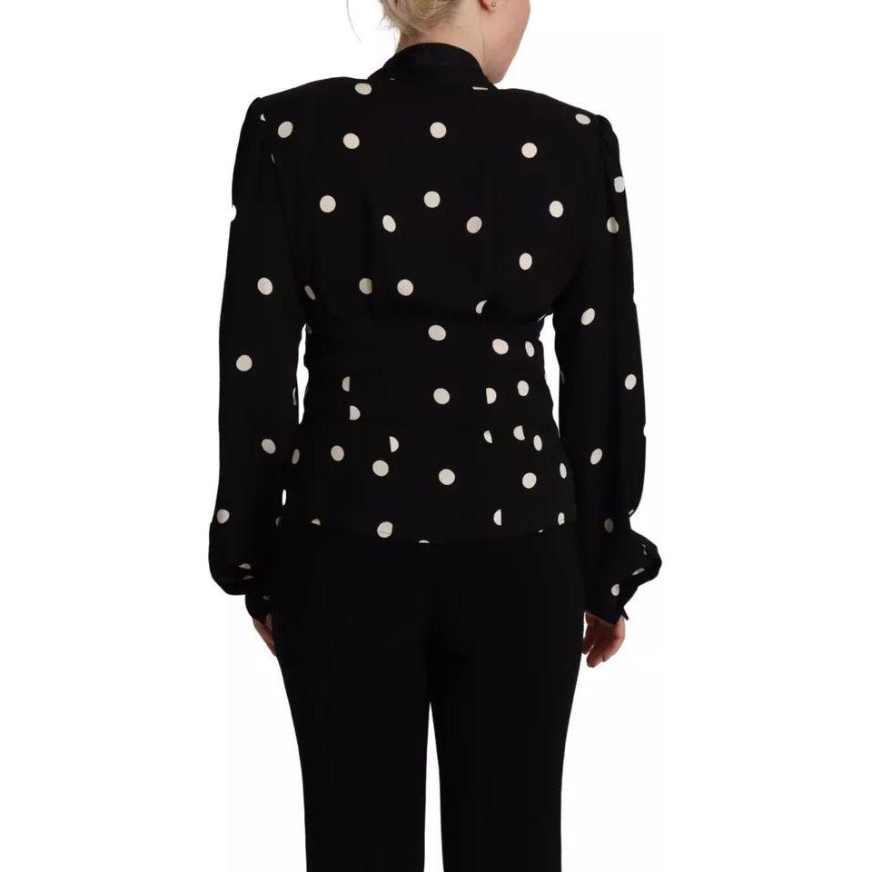Dolce & Gabbana Black Polka Dots Silk Pussy Bow Long Sleeves Top TSH7619-40