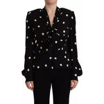 Dolce & Gabbana Black Polka Dots Silk Pussy Bow Long Sleeves Top TSH7619-40