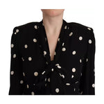 Dolce & Gabbana Black Polka Dots Silk Pussy Bow Long Sleeves Top TSH7619-40