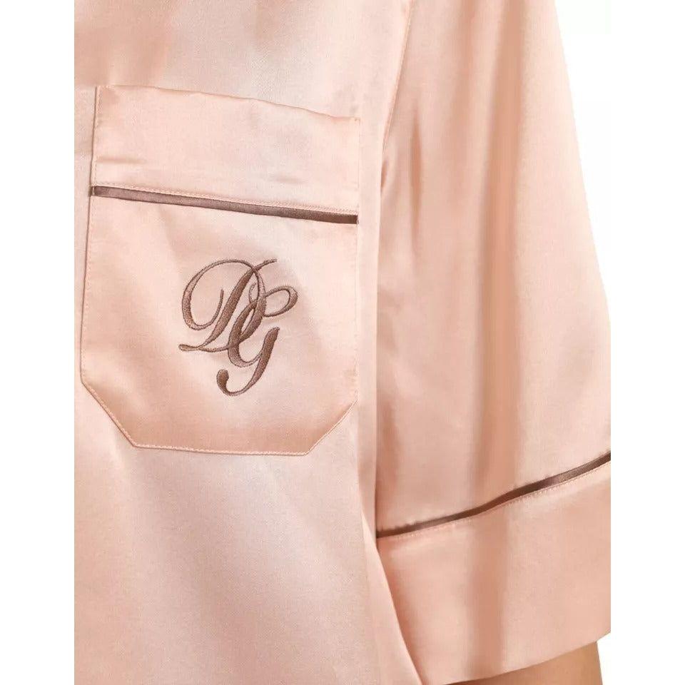 Dolce & Gabbana Pink Silk Long Sleeves Logo Pajama Blouse Top TSH84343-42