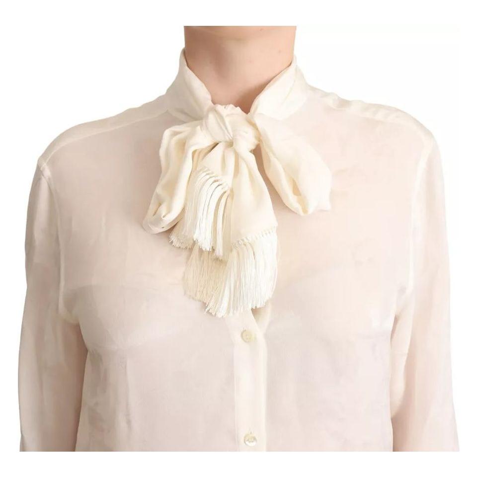 Dolce & Gabbana White Blouse Ascot Collar Shirt Silk Button Top TSH7043-42