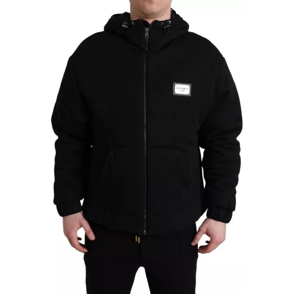 Dolce & Gabbana Black Cotton Hooded Logo Bomber Men Jacket JKT4012-46