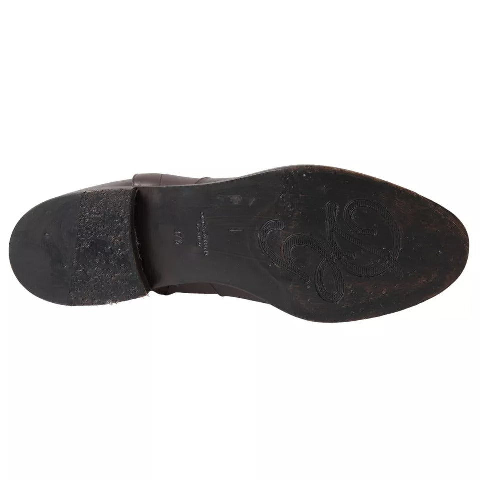 Dolce & Gabbana Brown Leather AMORE Flats Ankle Boots Shoes LA10908-37.5