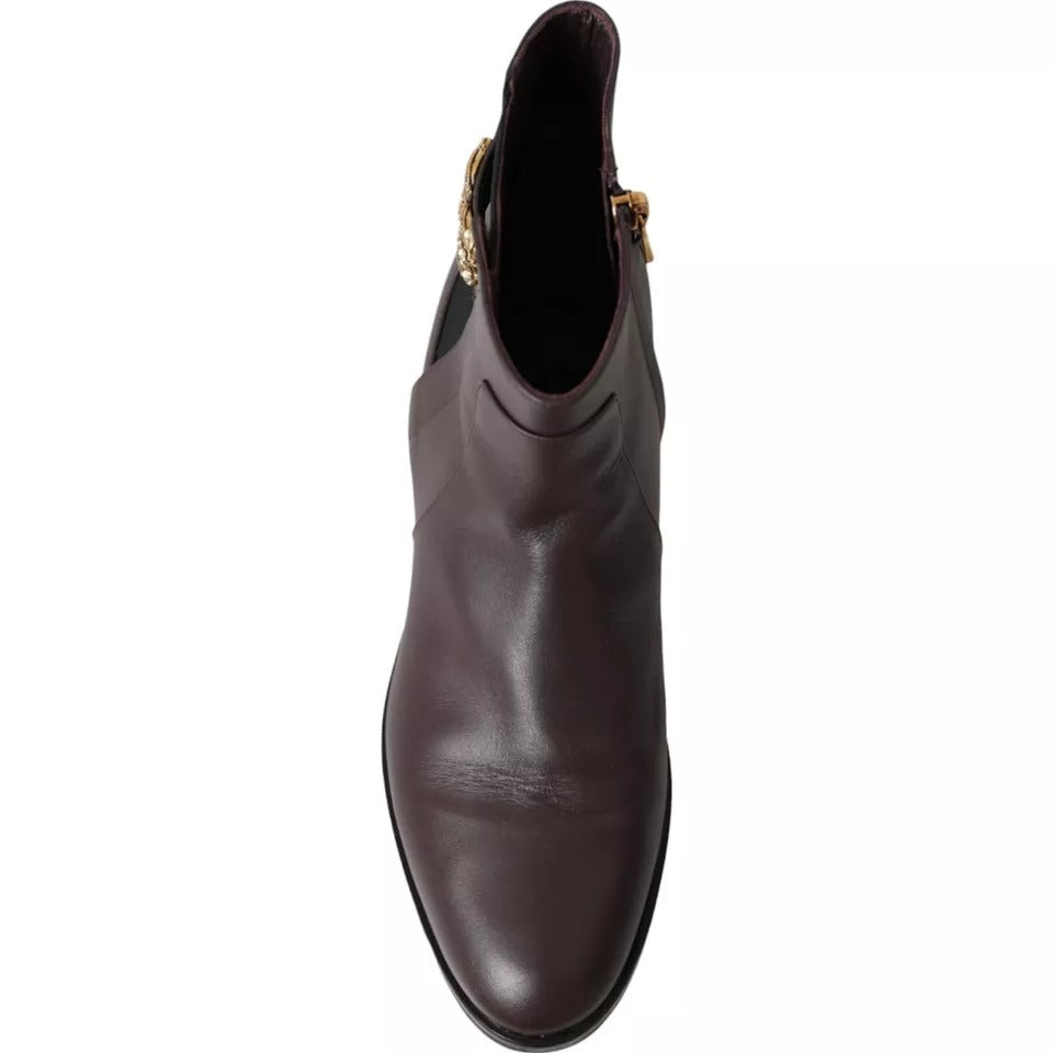 Dolce & Gabbana Brown Leather AMORE Flats Ankle Boots Shoes LA10908-37.5