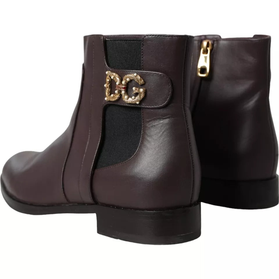 Dolce & Gabbana Brown Leather AMORE Flats Ankle Boots Shoes LA10908-37.5