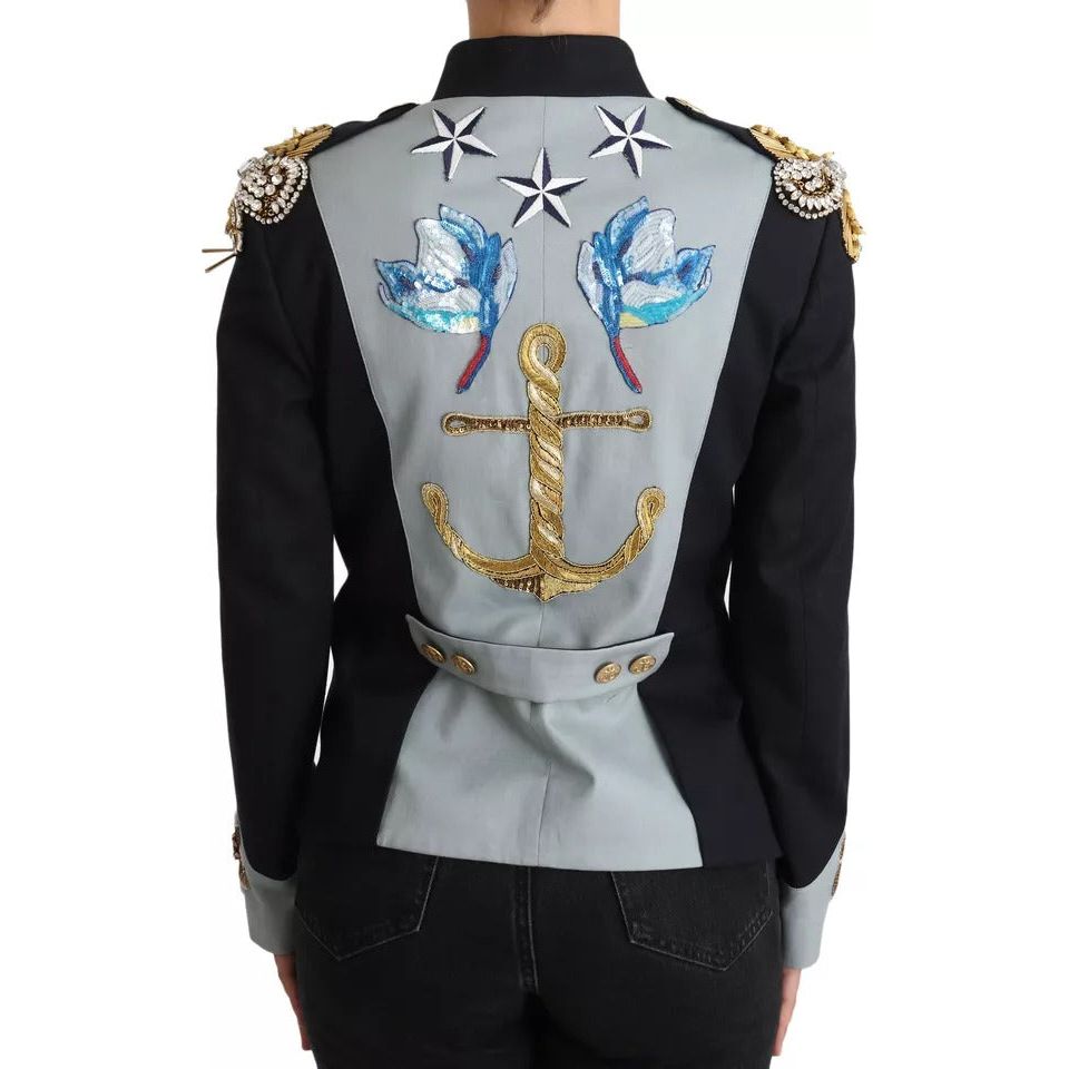 Dolce & Gabbana Blue Button Crystal Embellished Cotton Jacket JKT2413-42