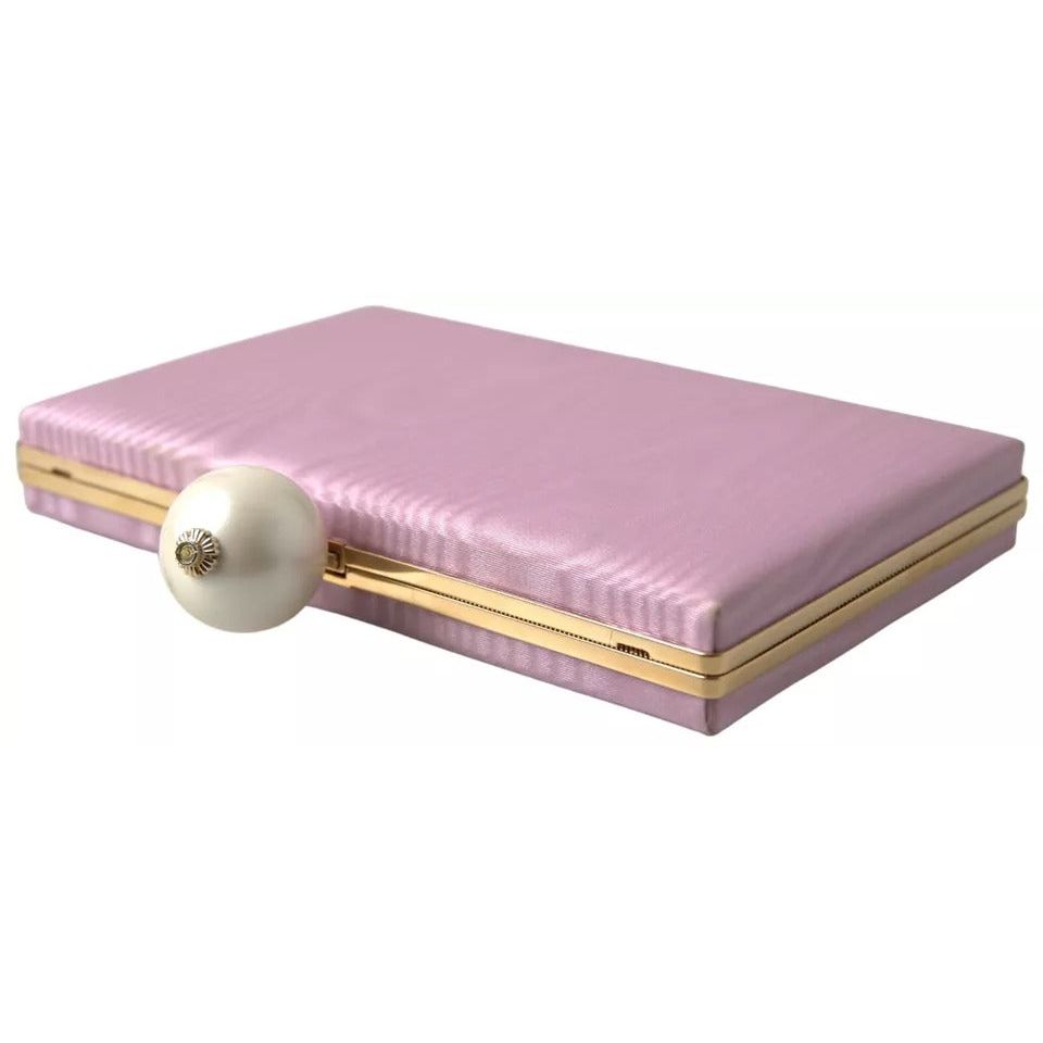 Dolce & Gabbana Pink Silk Gold Frame Clutch Evening Party Purse Bag BAG1037