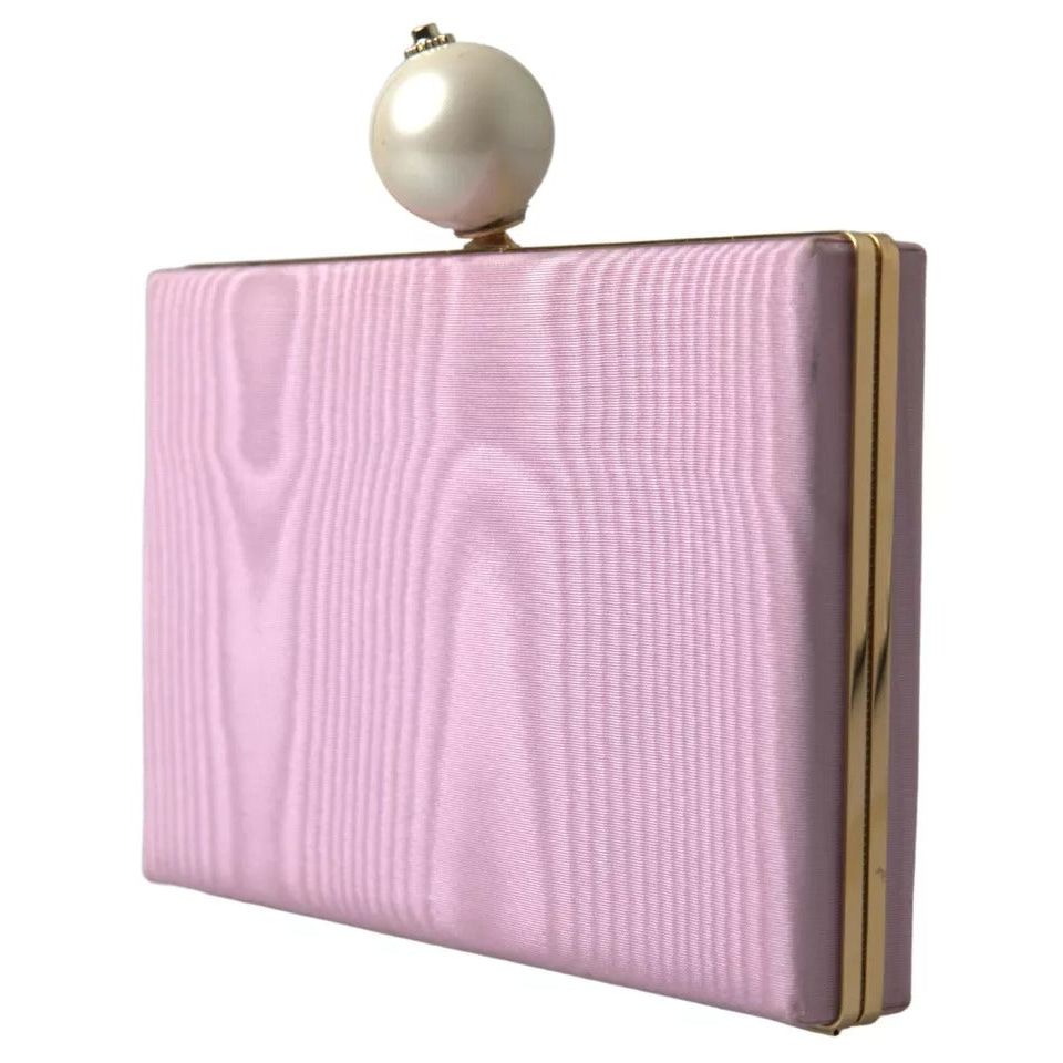 Dolce & Gabbana Pink Silk Gold Frame Clutch Evening Party Purse Bag BAG1037
