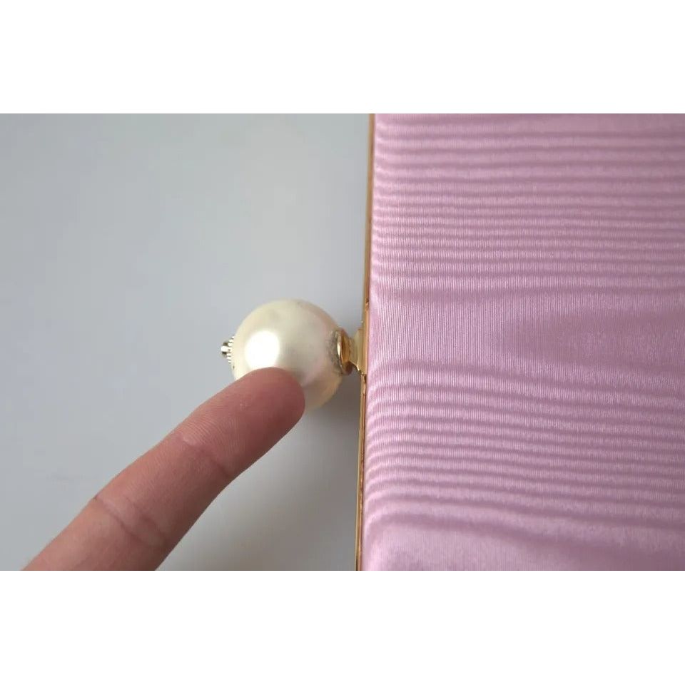 Dolce & Gabbana Pink Silk Gold Frame Clutch Evening Party Purse Bag BAG1037