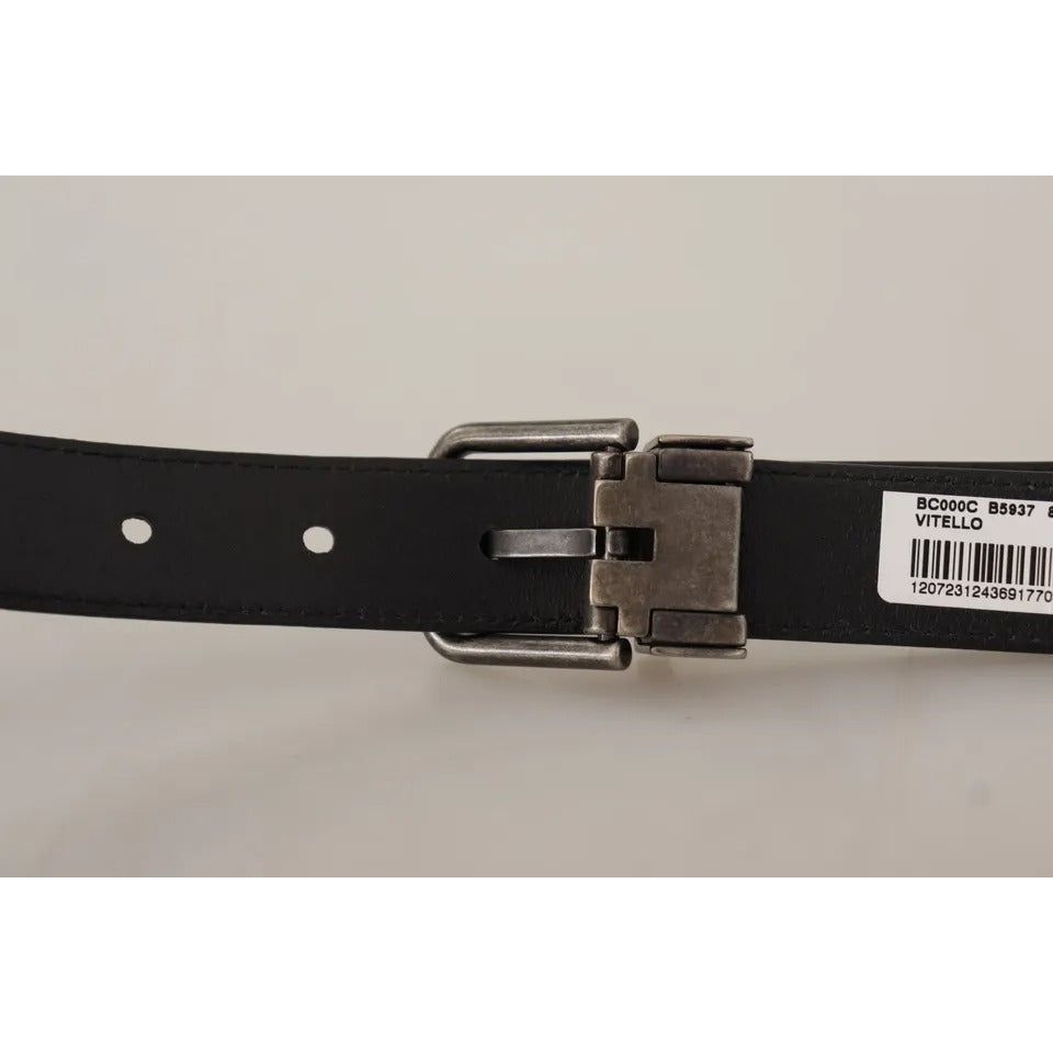 Dolce & Gabbana Black Calf Leather Vintage Logo Metal Buckle Belt BEL8541-100
