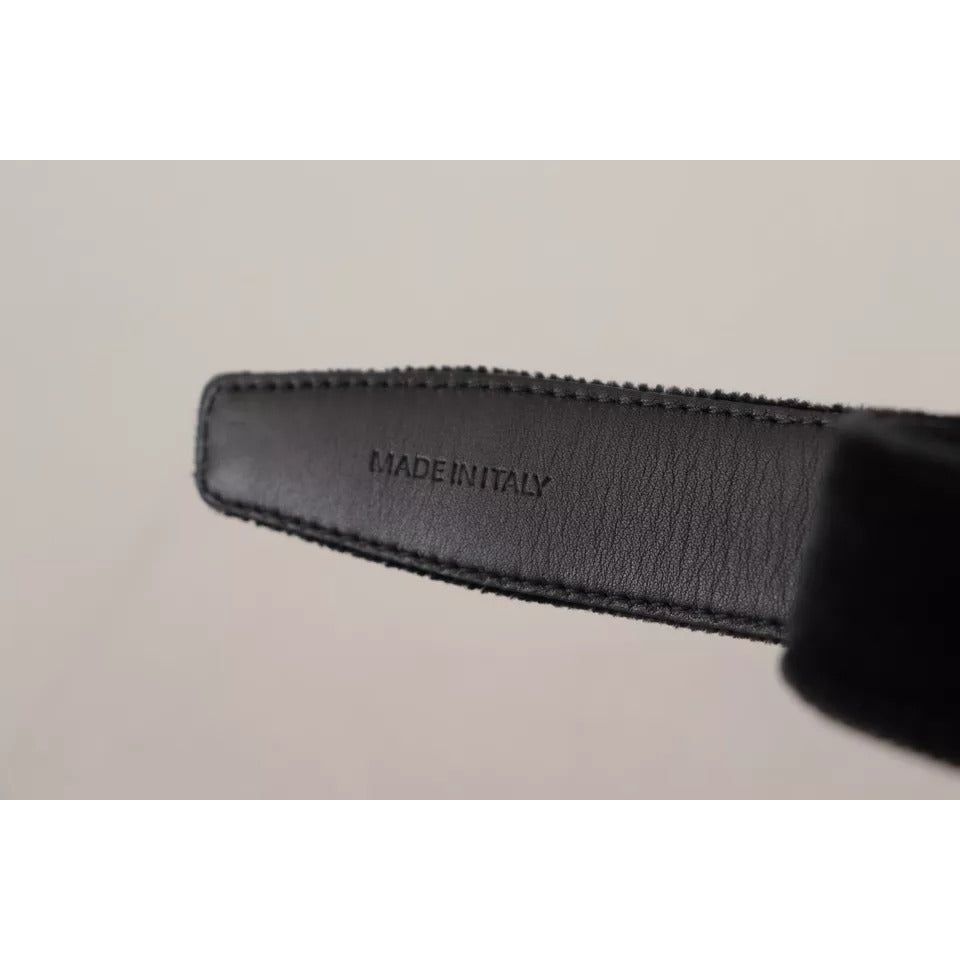 Dolce & Gabbana Black Velvet Silver Tone Metal Logo Buckle Belt BEL8559-90