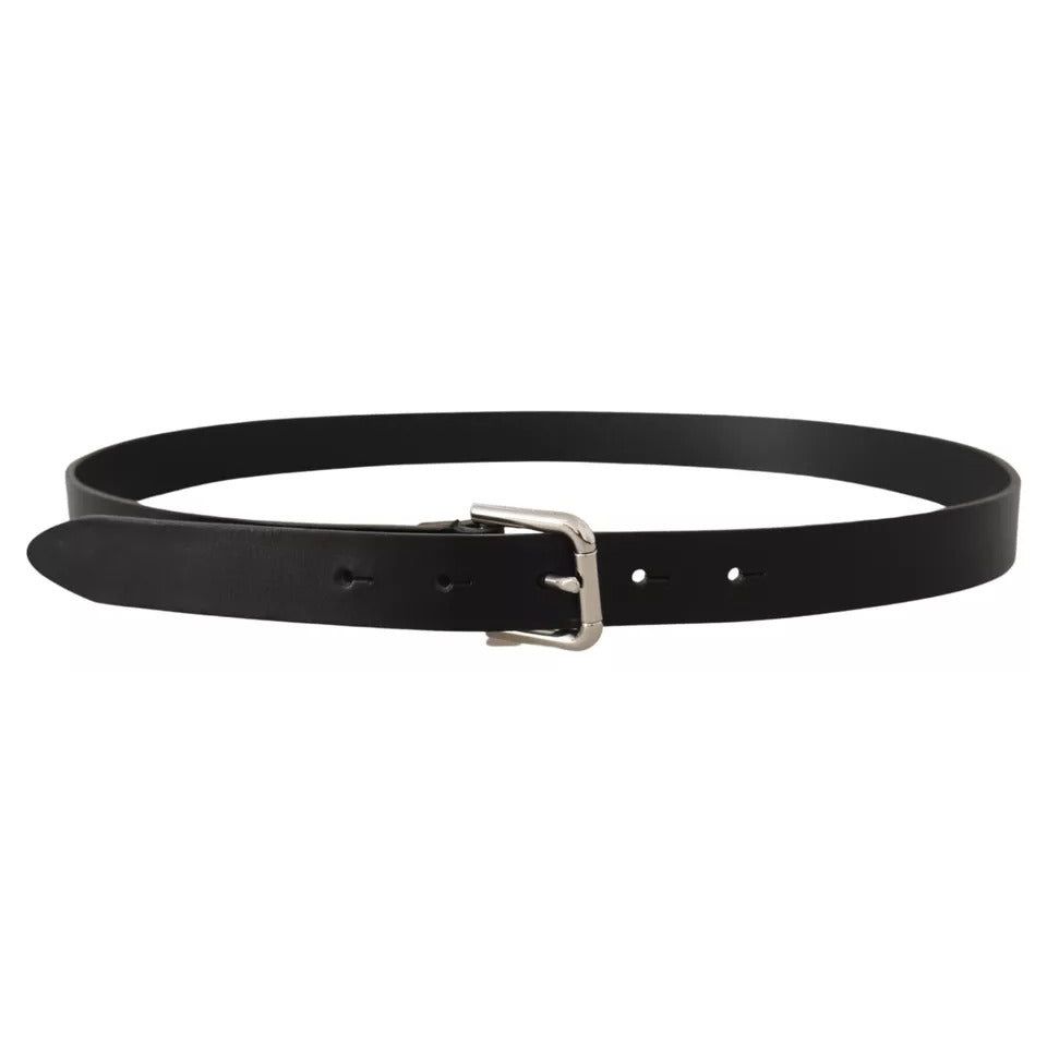 Dolce & Gabbana Black Leather Silver Tone Metal Buckle Classic Belt BEL8562-90
