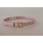 Dolce & Gabbana Pink Jaquard Embroidered Gold Tone Metal Buckle Belt