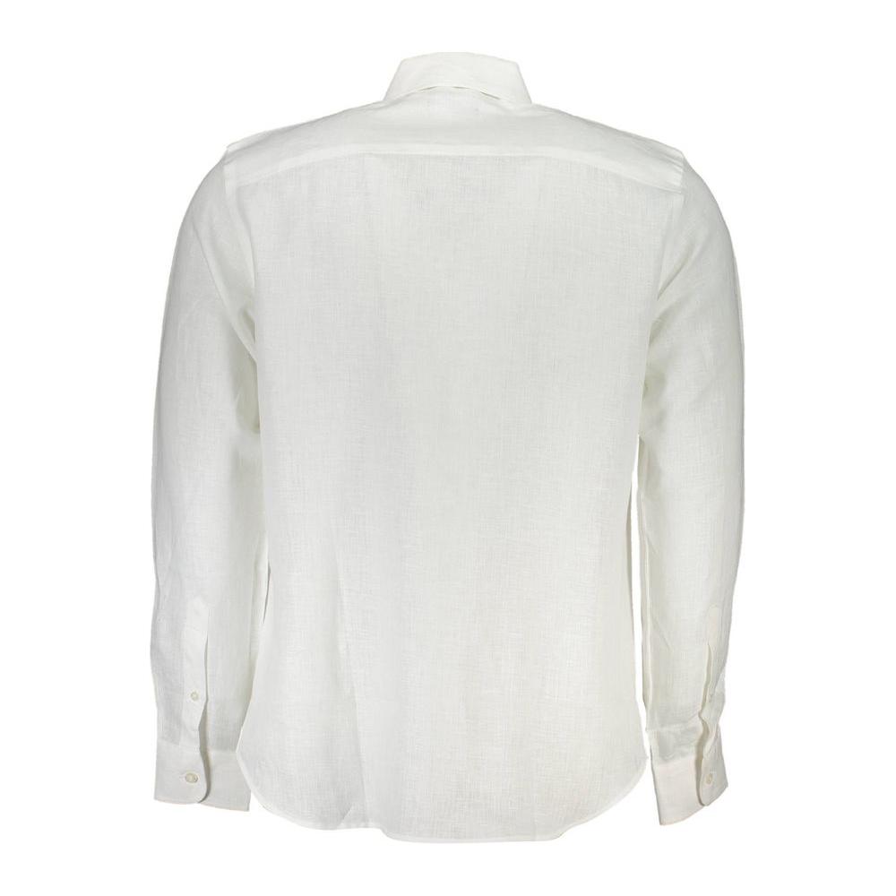 North Sails Elegant White Linen Long-Sleeved Shirt NO-21634-L-FBB-205