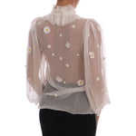 Dolce & Gabbana White Daisy Applique Silk Shirt TSH1440-1