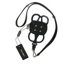 Dolce & Gabbana Black Calfskin Leather DG Logo Coin Purse Lanyard Wallet SMY10336
