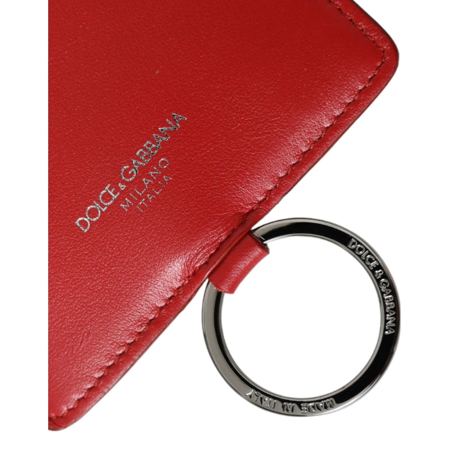 Dolce & Gabbana Red Calfskin Leather Lanyard Logo Card Holder Wallet BAG1504