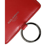 Dolce & Gabbana Red Calfskin Leather Lanyard Logo Card Holder Wallet BAG1504