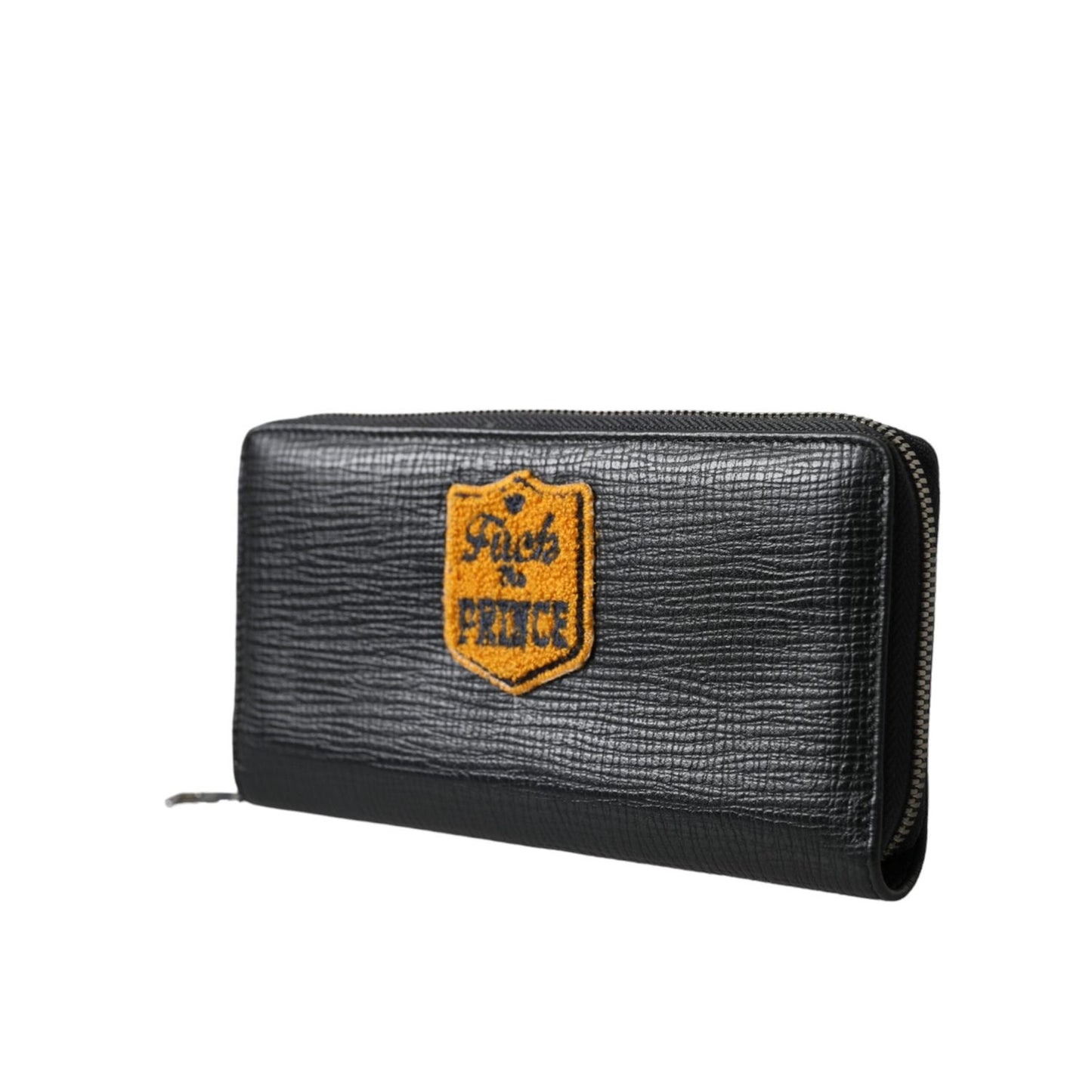 Dolce & Gabbana Black Leather Logo Patch Zip Around Continental Wallet BAG1511