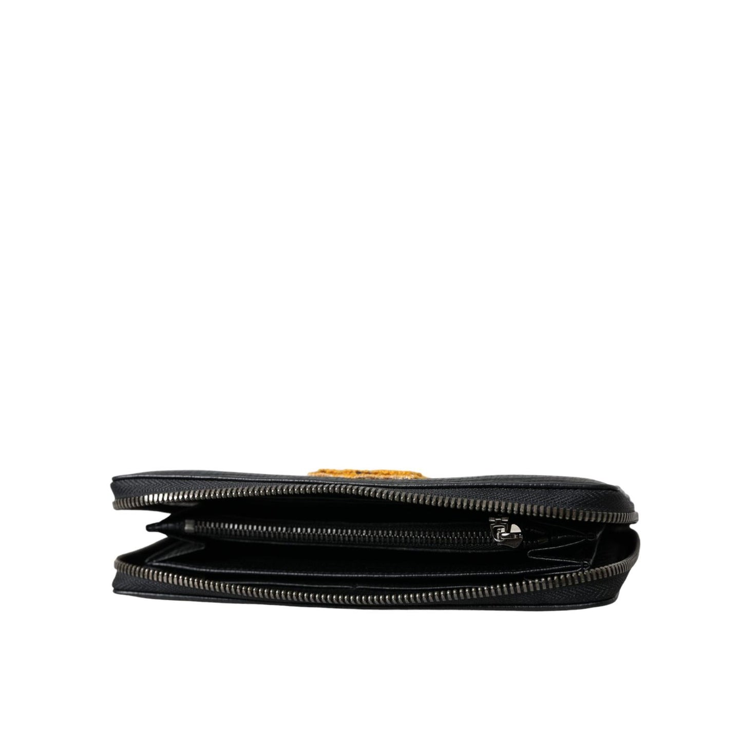 Dolce & Gabbana Black Leather Logo Patch Zip Around Continental Wallet BAG1511