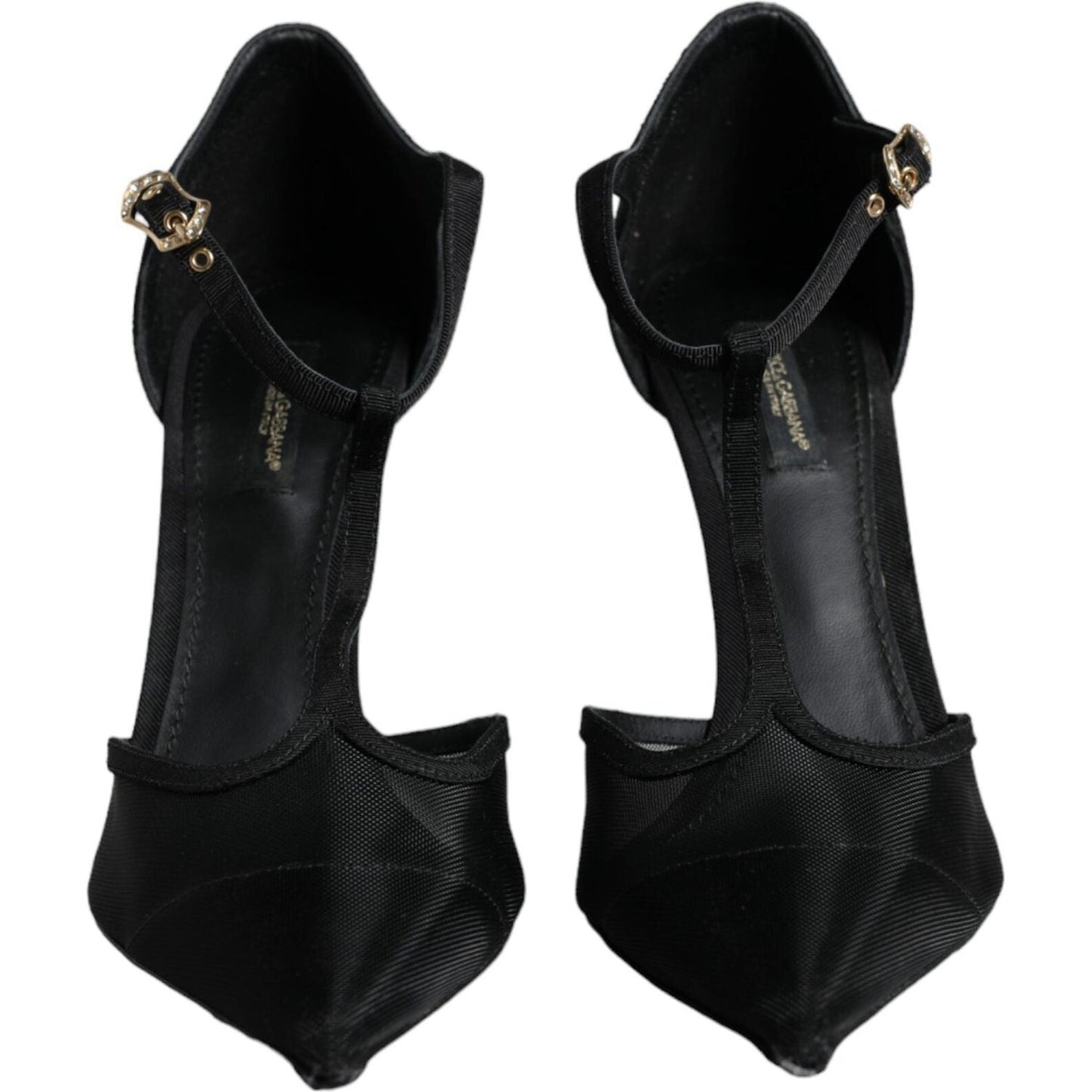 Dolce & Gabbana Black Mesh T-strap Stiletto High Heels Shoes LA11666-39
