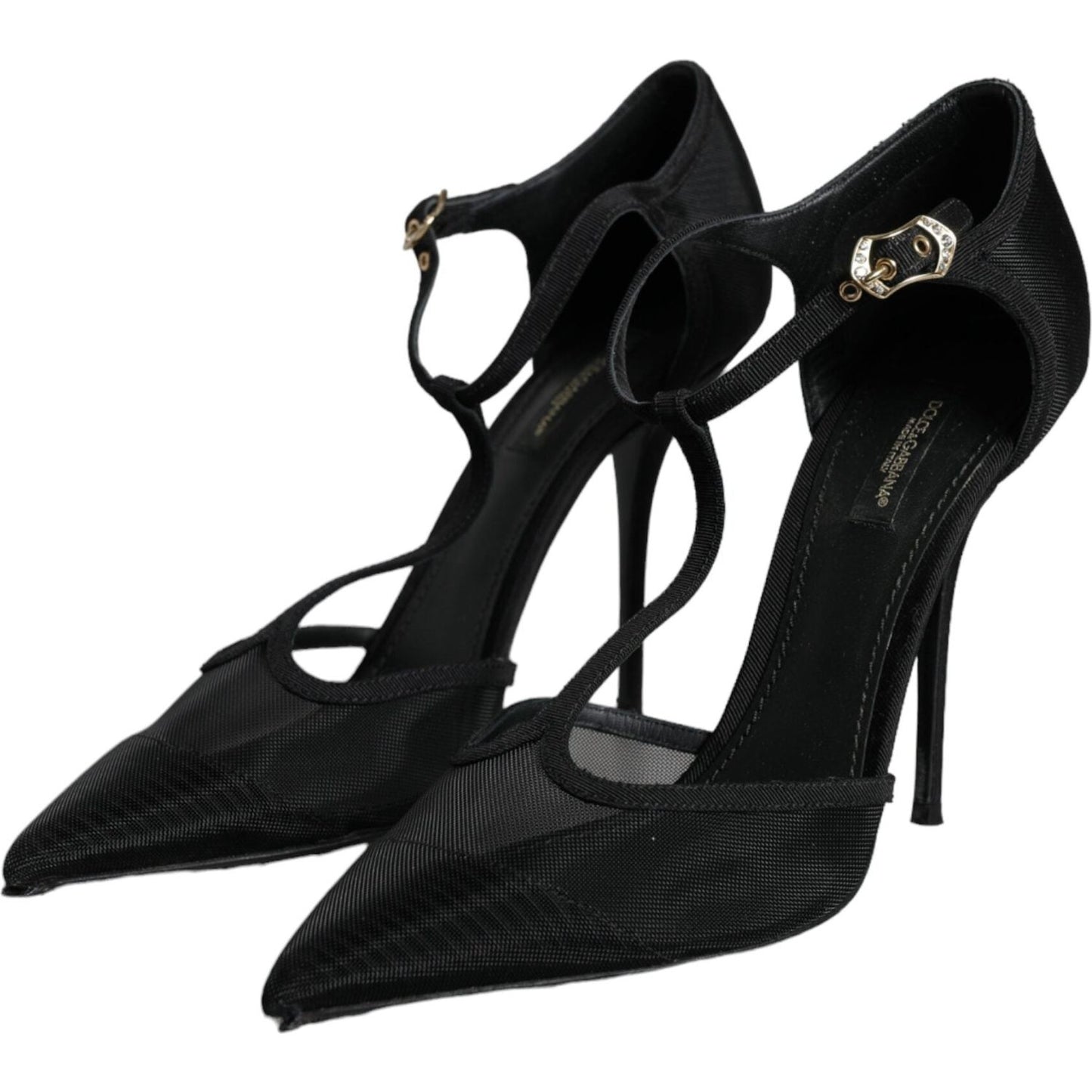 Dolce & Gabbana Black Mesh T-strap Stiletto High Heels Shoes LA11666-39