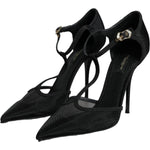 Dolce & Gabbana Black Mesh T-strap Stiletto High Heels Shoes LA11666-39