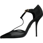 Dolce & Gabbana Black Mesh T-strap Stiletto High Heels Shoes LA11666-39