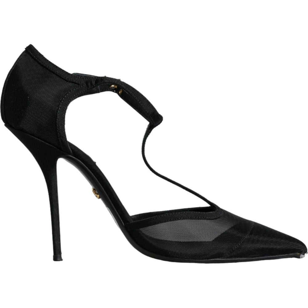Dolce & Gabbana Black Mesh T-strap Stiletto High Heels Shoes LA11666-39