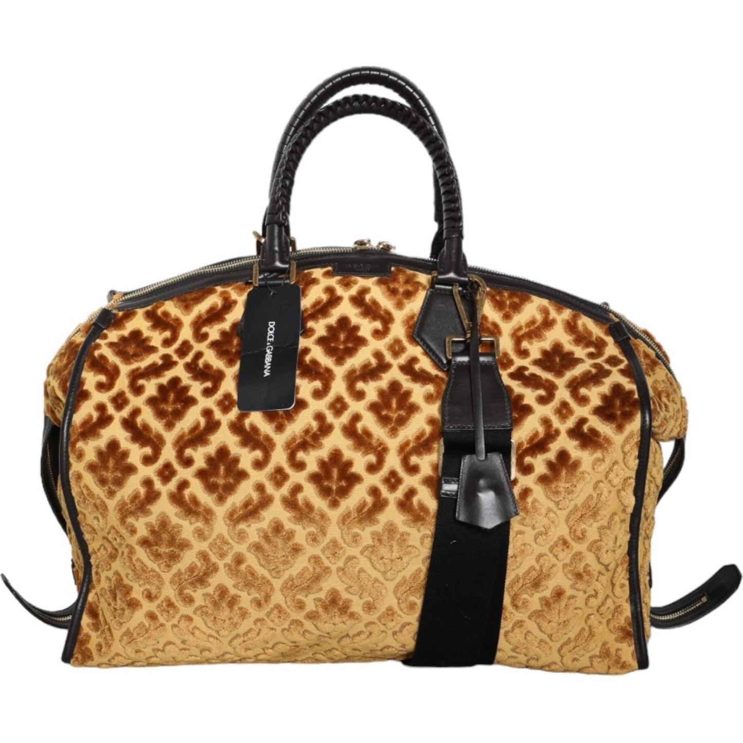 Dolce & Gabbana Beige Velvet Top Handle Shoulder Duffle Women Bag BAG1583
