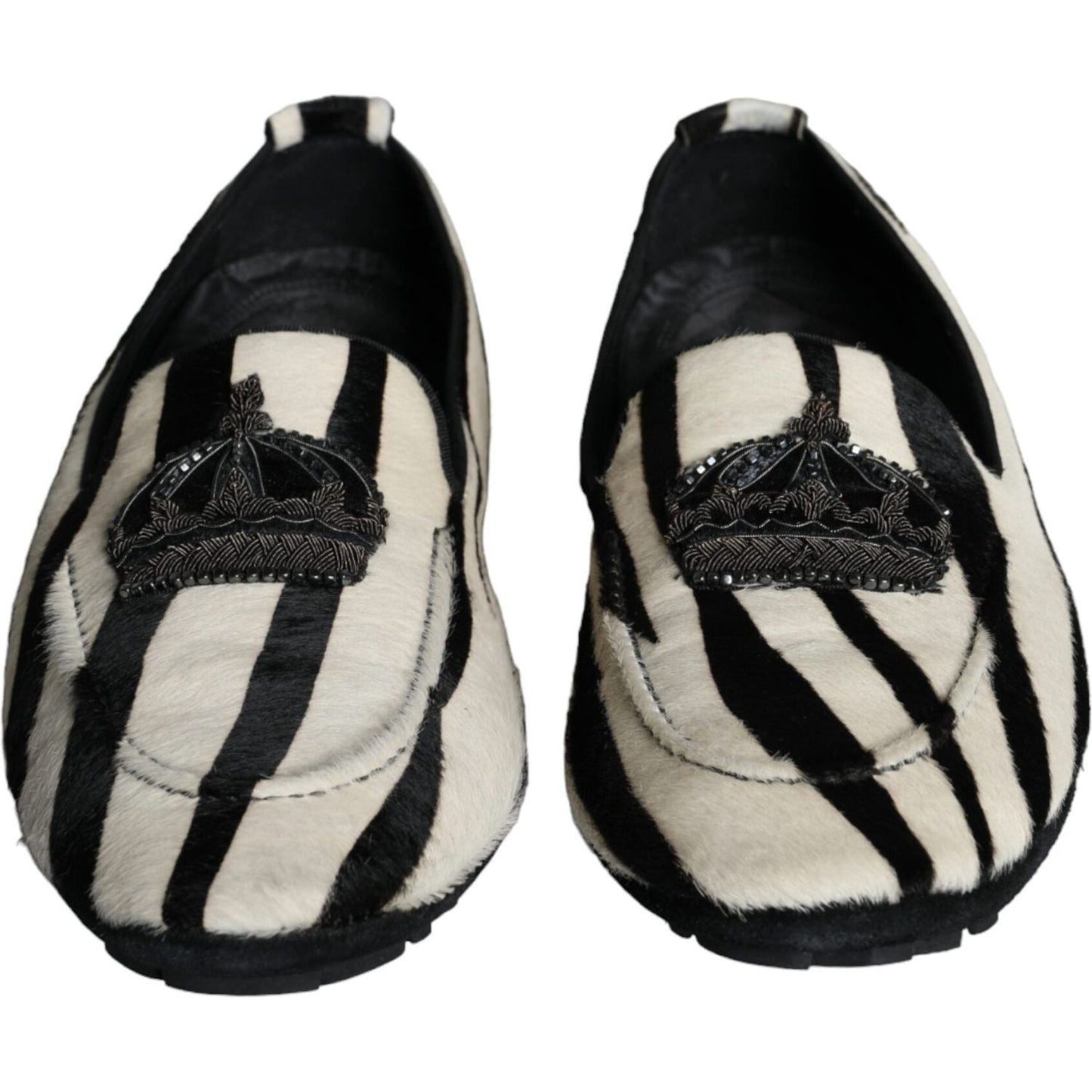 Dolce & Gabbana Black White Calf Fur Slip On Loafers Men Shoes MV5882-41