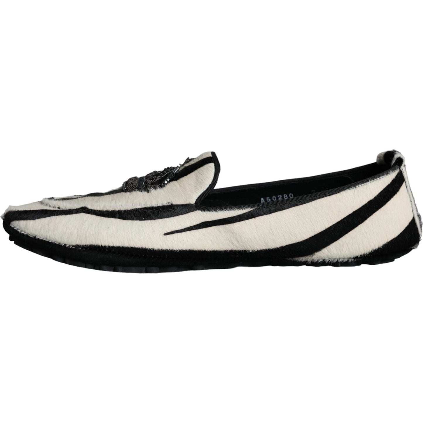 Dolce & Gabbana Black White Calf Fur Slip On Loafers Men Shoes MV5882-41