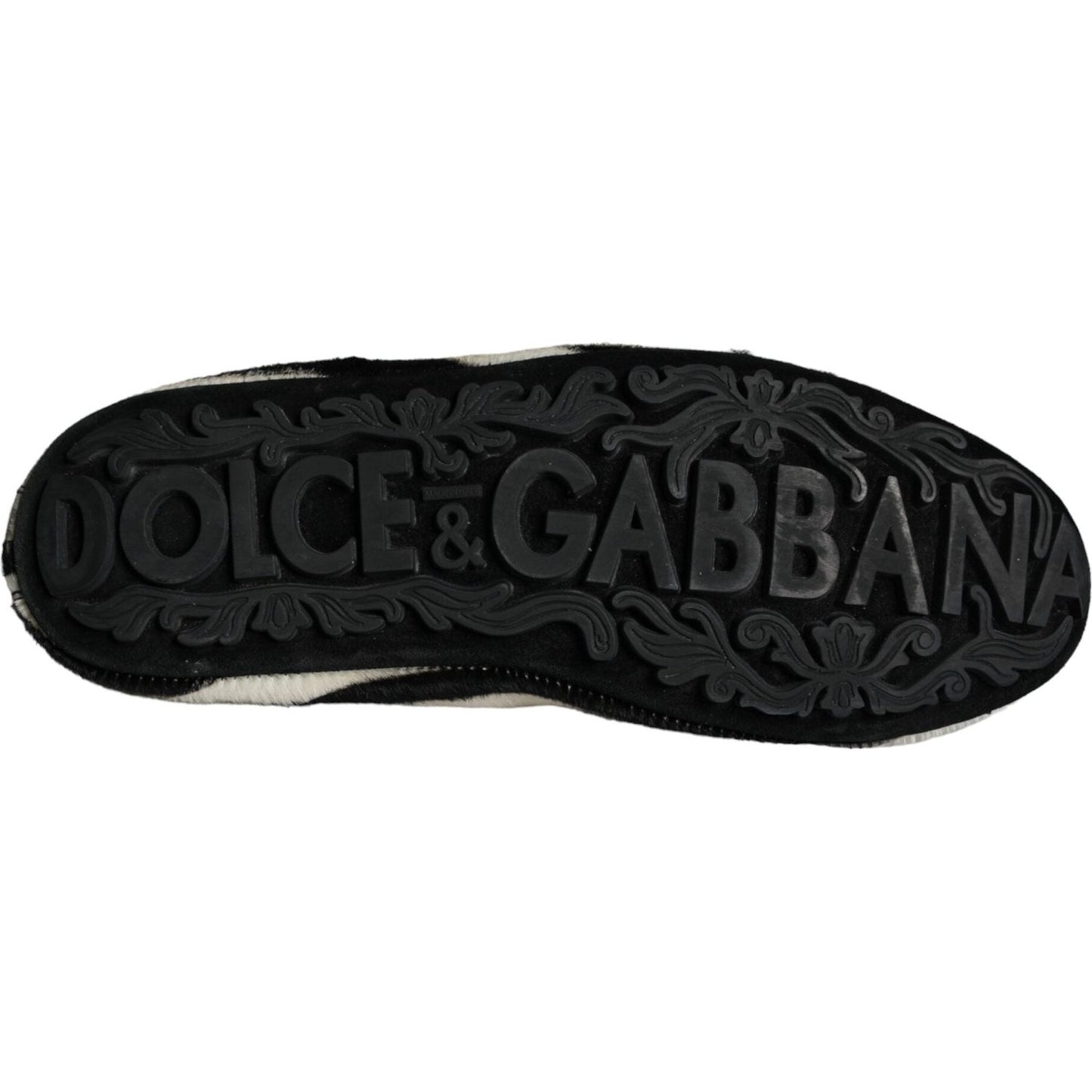 Dolce & Gabbana Black White Calf Fur Slip On Loafers Men Shoes MV5882-41