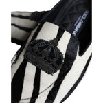 Dolce & Gabbana Black White Calf Fur Slip On Loafers Men Shoes MV5882-41