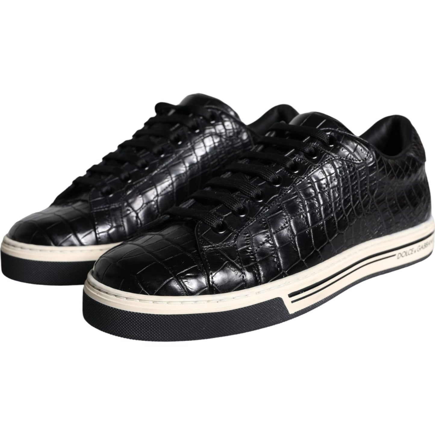 Dolce & Gabbana Black Leather Men Low Top Sneakers Shoes MV5920-39