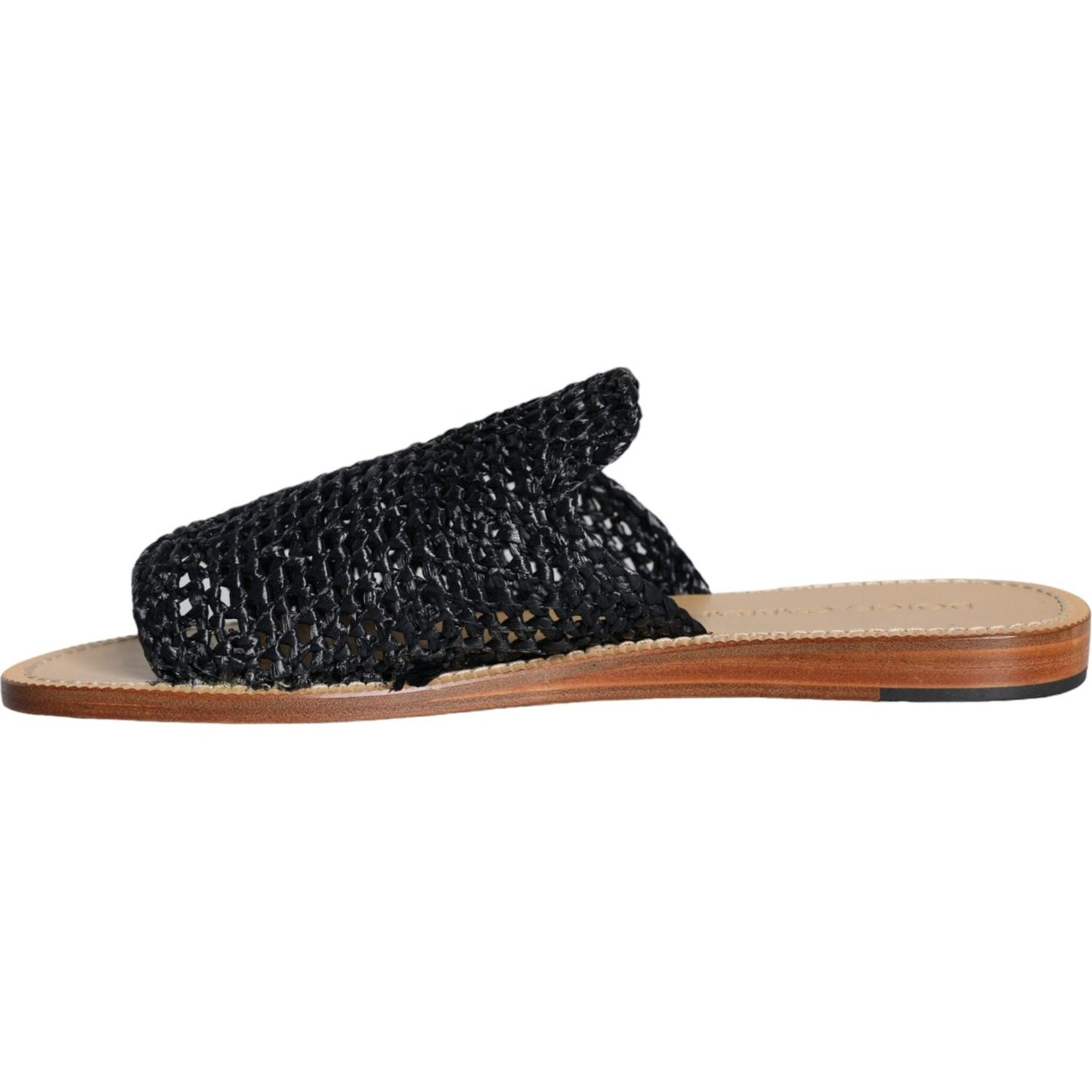 Dolce & Gabbana Black Monochrome Braided Raffia Slides Shoes MV6101-42