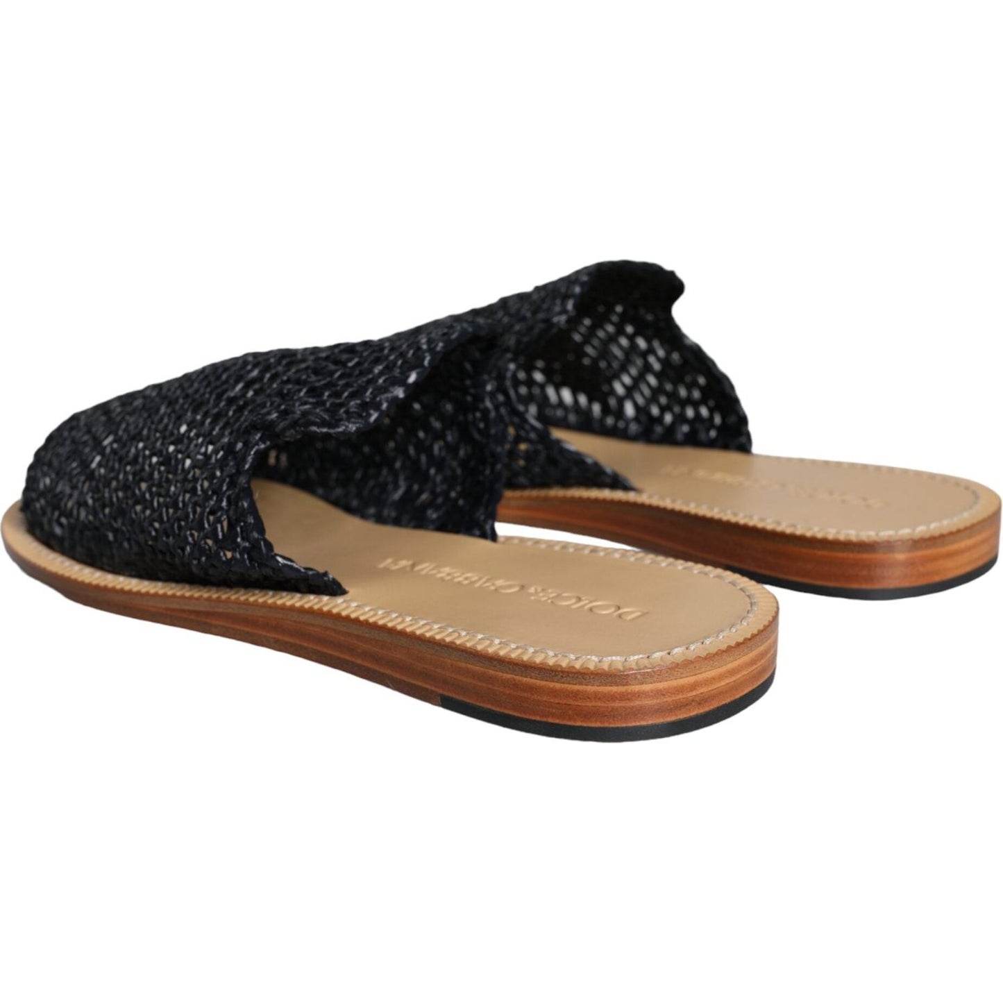 Dolce & Gabbana Black Monochrome Braided Raffia Slides Shoes MV6101-42