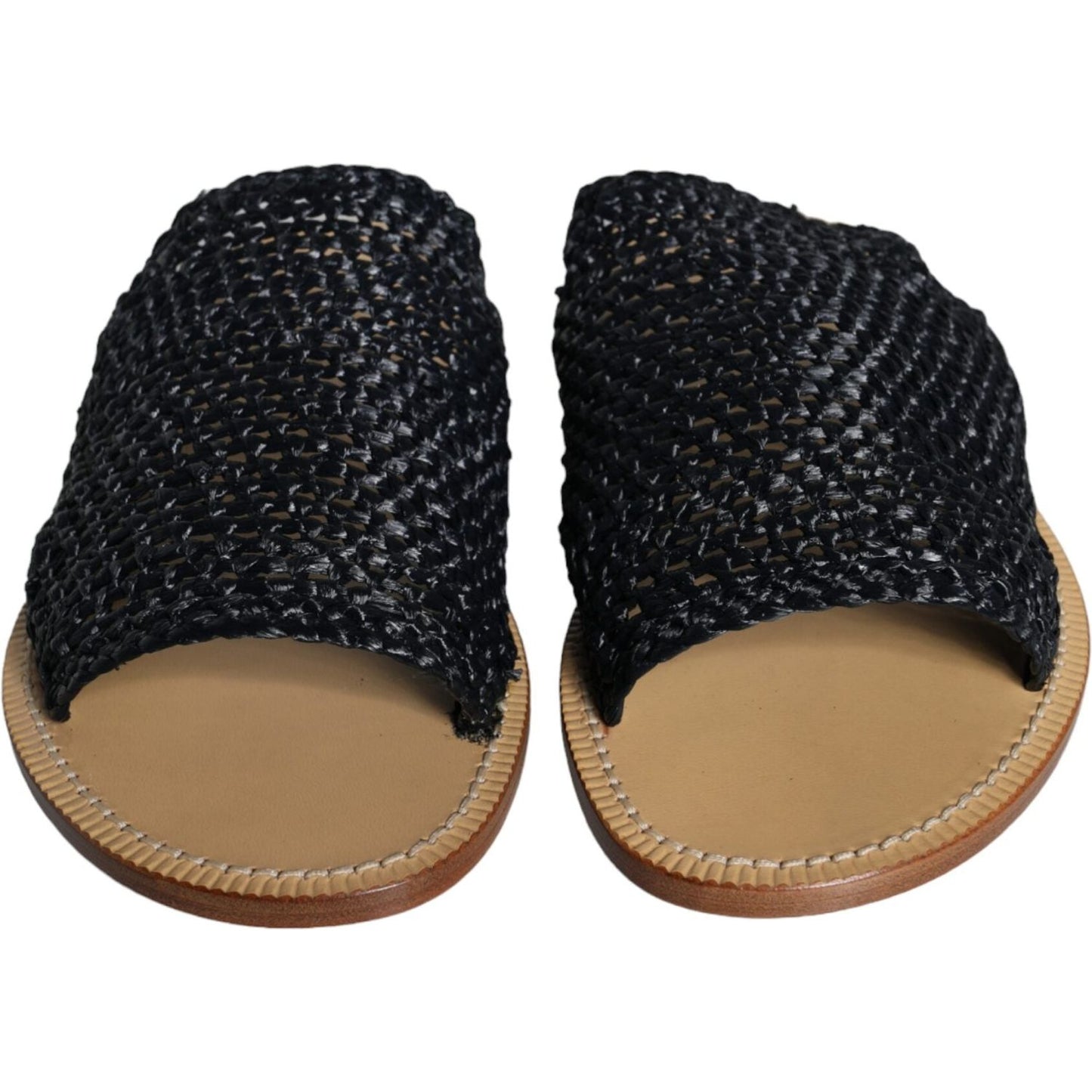 Dolce & Gabbana Black Monochrome Braided Raffia Slides Shoes MV6103-42