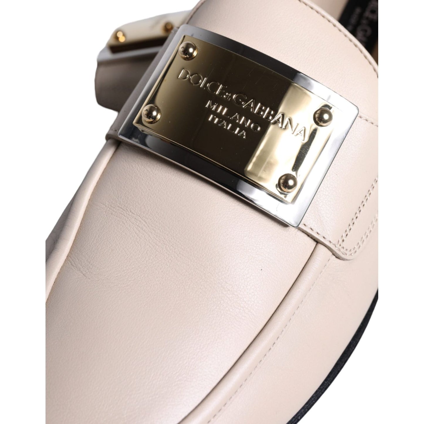 Dolce & Gabbana Beige Leather Logo Plaque Slip On Men Loafers Shoes MV6116-43